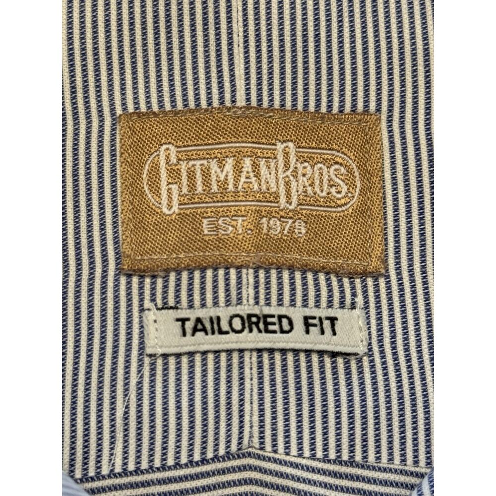 16 / 33 Gitman Bros Tailored Fit Button Up Long Sleeve Dress Shirt Blue Stripe - Picture 3 of 10